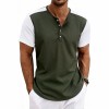 Men's Contrasting-Color Loose Short-Sleeve Henley T-Shirt