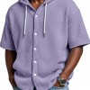 SpringSummer Casual Waffle Weave Hooded Short-Sleeve Top