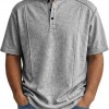 Men's Simple Knitted Henley-Neck Short-Sleeve Polo Shirt