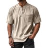 Men's Casual All-Match Short-Sleeve Button-Up Crew-Neck Shirt