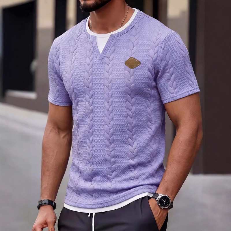 Men's Mock Two-Piece Short-Sleeve Shirt Slim-Fit Casual T-Shirt