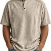 Men's Simple Knitted Henley-Neck Short-Sleeve Polo Shirt
