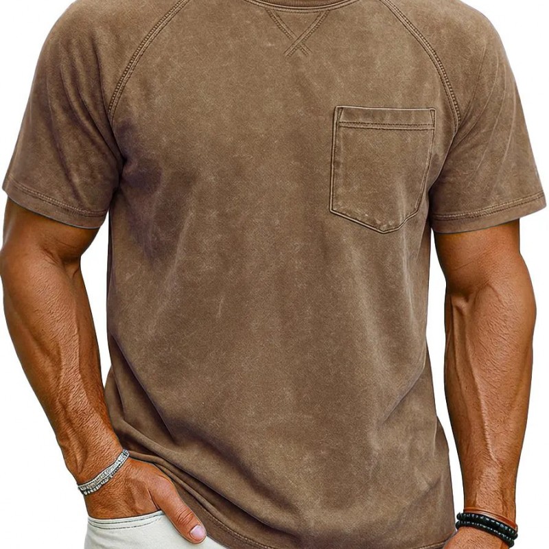Retro Distressed Raglan Short-Sleeve Crew-Neck Casual T-Shirt Top