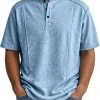 Men's Simple Knitted Henley-Neck Short-Sleeve Polo Shirt