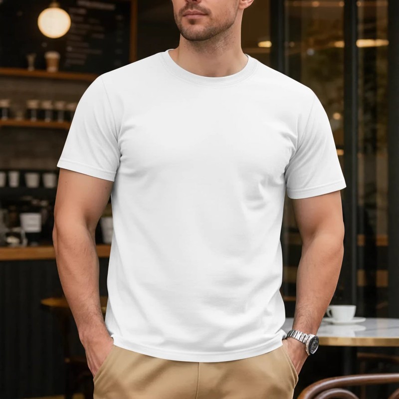 Solid-color Crewneck Short-sleeve Cotton Casual Sports Minimalist T-shirt