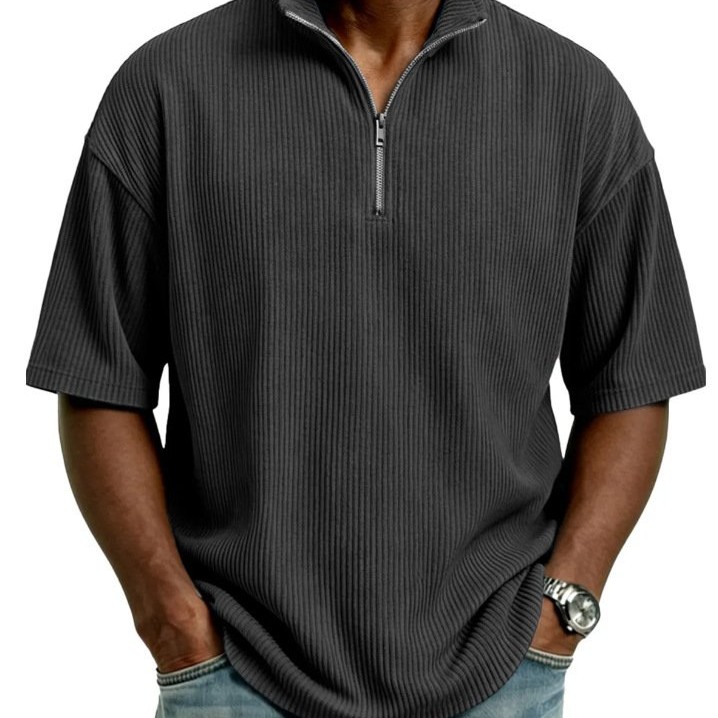 Summer Loose Casual Solid-Colored Mens Waffle-Weave Top
