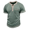 Men's Short-Sleeve Henley Shirt Button-Up Vintage T-Shirt
