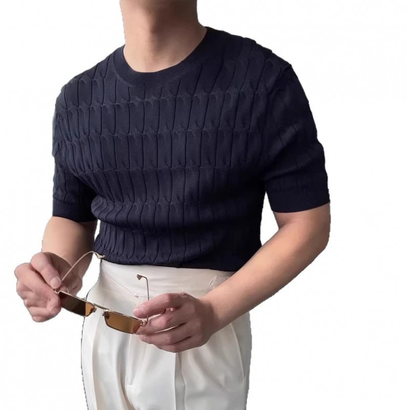 Solid-color Casual Knitted Short-sleeve Top For Men