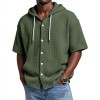 SpringSummer Casual Waffle Weave Hooded Short-Sleeve Top