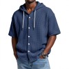 SpringSummer Casual Waffle Weave Hooded Short-Sleeve Top