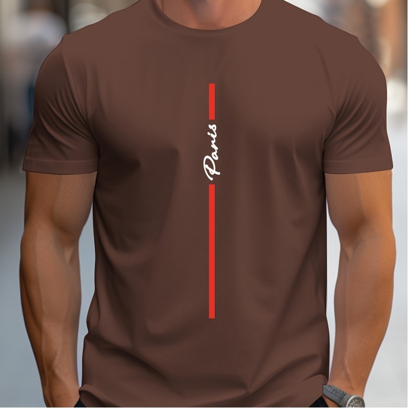 Men's Fashion Handwritten Paris Print Shoulder T-Shirt