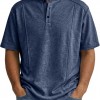 Men's Simple Knitted Henley-Neck Short-Sleeve Polo Shirt