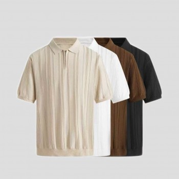 Men's Fashionable Half-Zip Slim-Fit Short-Sleeve Knitted Sweater