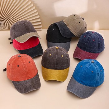 Multi-color Adjustable Round Cap With Distressed Washed Finish, Suitable For Casual Style Baseball Cap For Daily Commuting, Traveling And Photography.