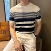 Summer Men's Knitted Crew Neck Striped Top