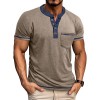 Men's Short-Sleeve Henley Shirt Button-Up Vintage T-Shirt