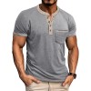 Men's Short-Sleeve Henley Shirt Button-Up Vintage T-Shirt
