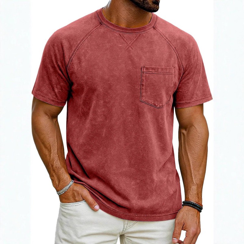 Retro Distressed Raglan Short-Sleeve Crew-Neck Casual T-Shirt Top