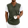 Men's Contrasting-Color Loose Short-Sleeve Henley T-Shirt
