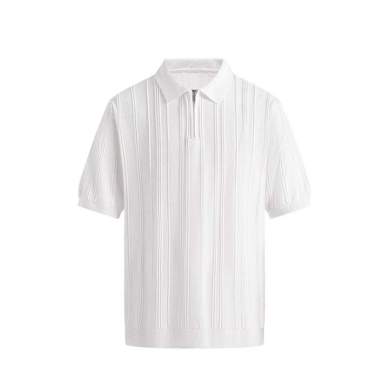 Men's Fashionable Half-Zip Slim-Fit Short-Sleeve Knitted Sweater
