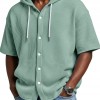 SpringSummer Casual Waffle Weave Hooded Short-Sleeve Top