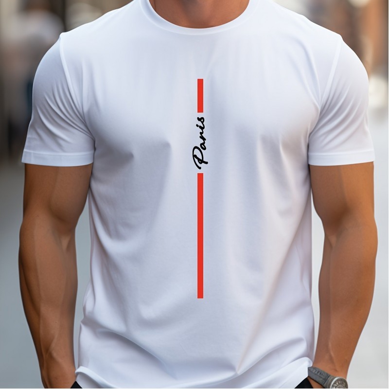 Men's Fashion Handwritten Paris Print Shoulder T-Shirt