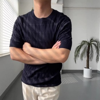 Solid-color Casual Knitted Short-sleeve Top For Men