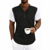 Men's Contrasting-Color Loose Short-Sleeve Henley T-Shirt