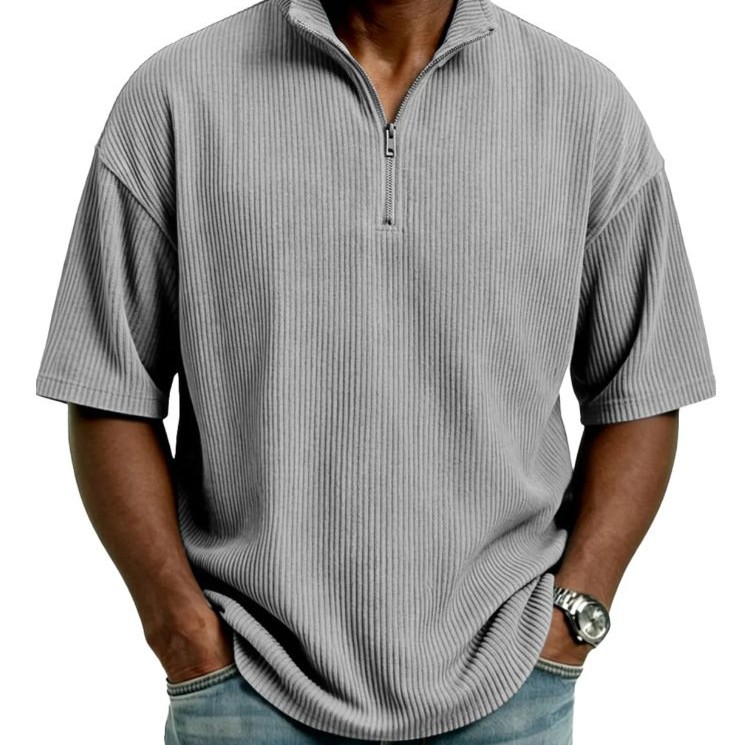 Summer Loose Casual Solid-Colored Mens Waffle-Weave Top