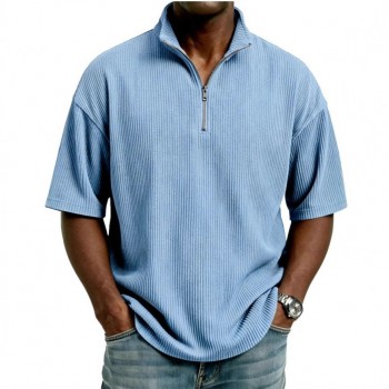 Summer Loose Casual Solid-Colored Mens Waffle-Weave Top