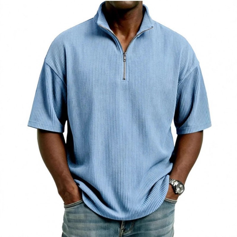 Summer Loose Casual Solid-Colored Mens Waffle-Weave Top
