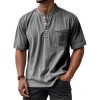 Men's Casual All-Match Short-Sleeve Button-Up Crew-Neck Shirt