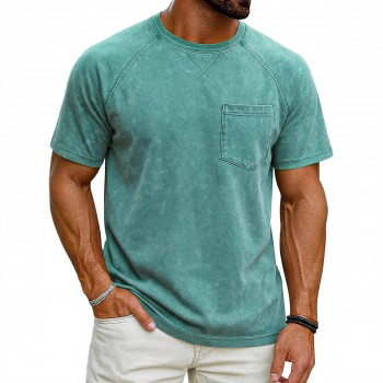 Retro Distressed Raglan Short-Sleeve Crew-Neck Casual T-Shirt Top