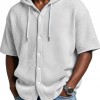 SpringSummer Casual Waffle Weave Hooded Short-Sleeve Top