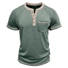Men's Short-Sleeve Henley Shirt Button-Up Vintage T-Shirt