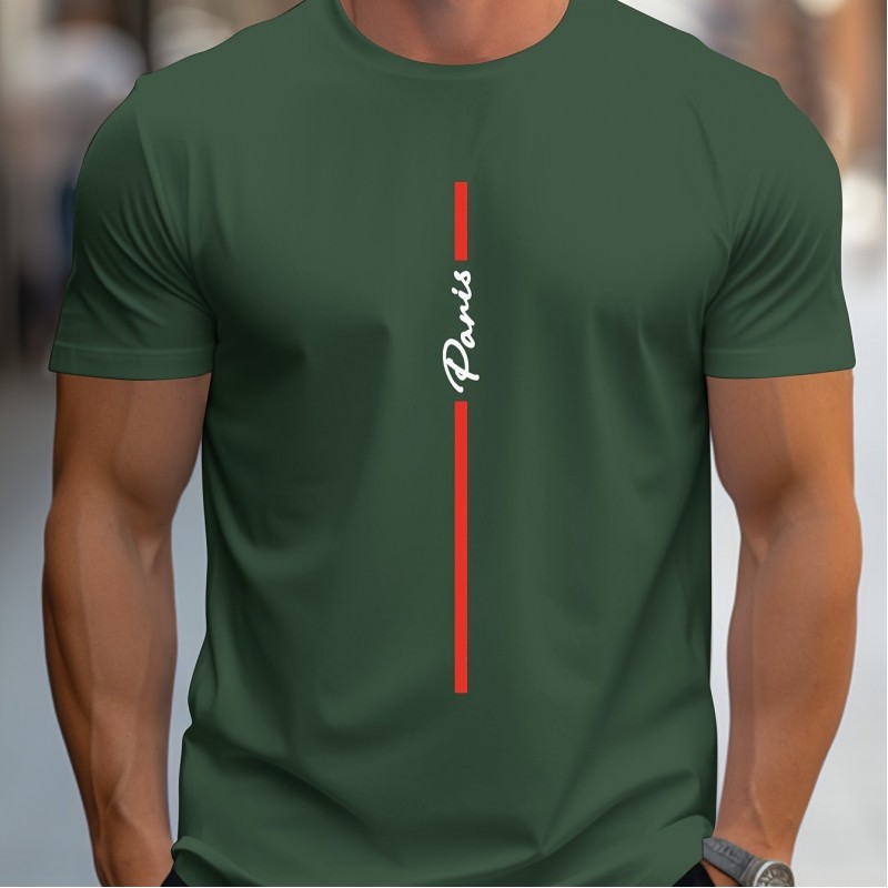 Men's Fashion Handwritten Paris Print Shoulder T-Shirt