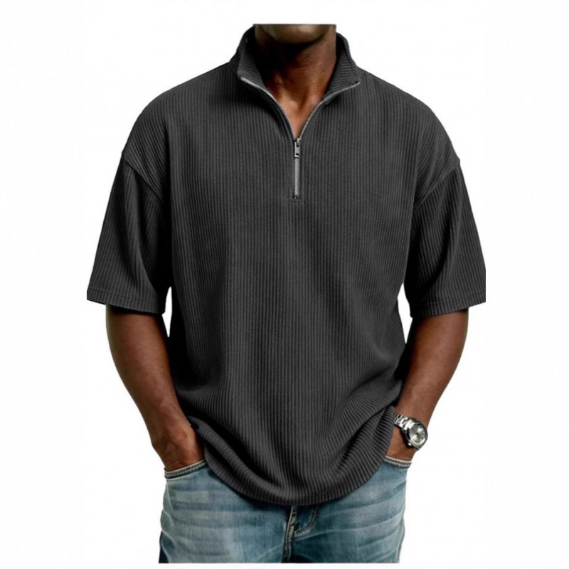 Summer Loose Casual Solid-Colored Mens Waffle-Weave Top