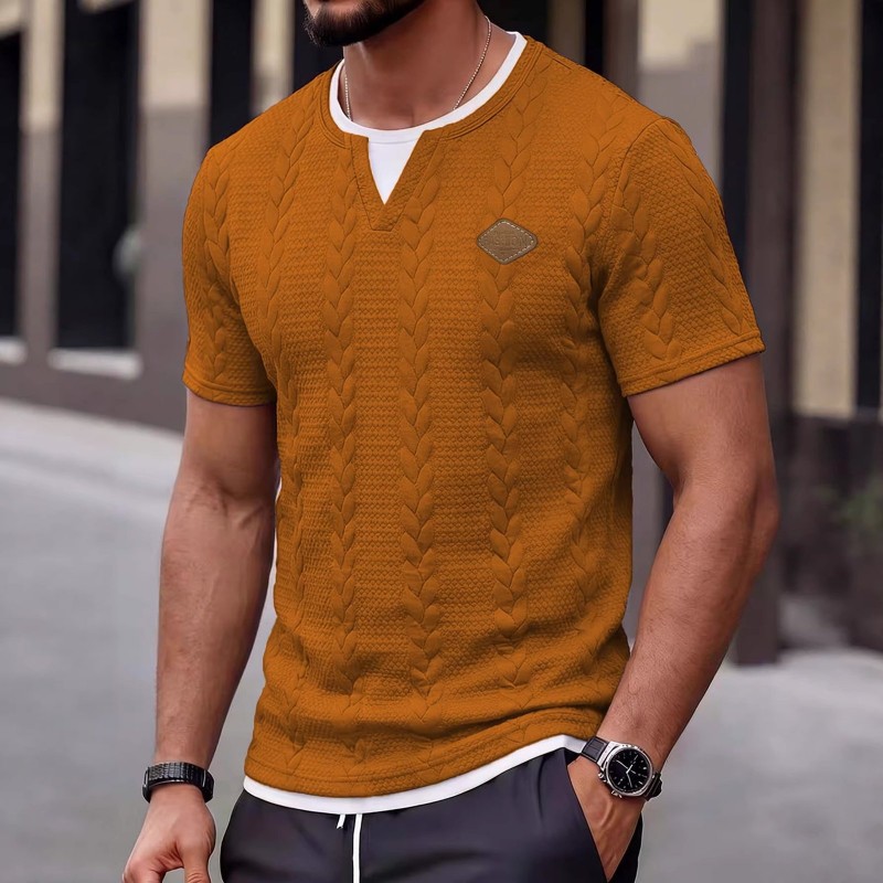 Men's Mock Two-Piece Short-Sleeve Shirt Slim-Fit Casual T-Shirt