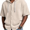 SpringSummer Casual Waffle Weave Hooded Short-Sleeve Top