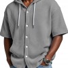 SpringSummer Casual Waffle Weave Hooded Short-Sleeve Top