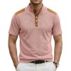 Casual Breathable Buttoned Stand Collar Color-Block Short-Sleeve Mens T-Shirt