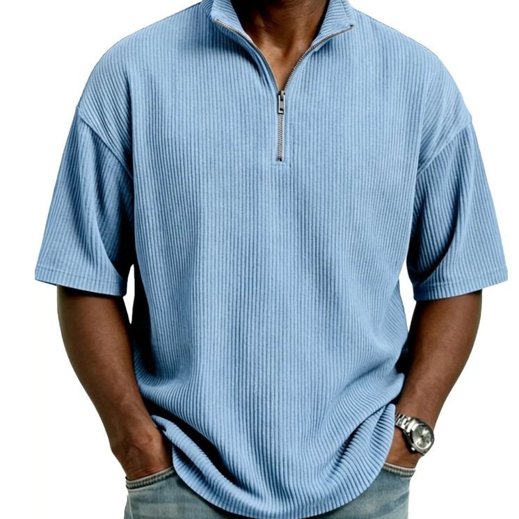 Summer Loose Casual Solid-Colored Mens Waffle-Weave Top