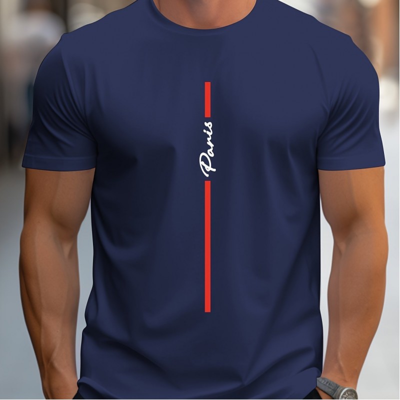 Men's Fashion Handwritten Paris Print Shoulder T-Shirt