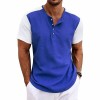 Men's Contrasting-Color Loose Short-Sleeve Henley T-Shirt