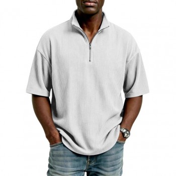 Summer Loose Casual Solid-Colored Mens Waffle-Weave Top
