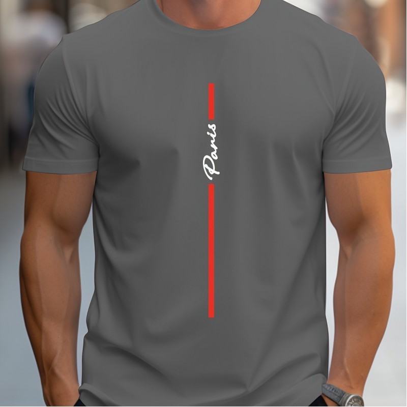 Men's Fashion Handwritten Paris Print Shoulder T-Shirt