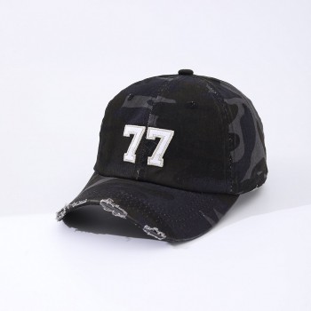 The New Camouflage Multi-color Patched Embroidered 77 Sun-protective Casual Style Bowler Cap With Curved Brim Is Suitable For Outdoor Couples' Outings And Street Dancing.