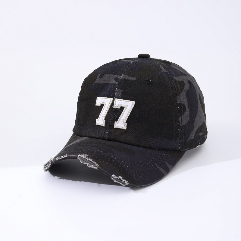 The New Camouflage Multi-color Patched Embroidered 77 Sun-protective Casual Style Bowler Cap With Curved Brim Is Suitable For Outdoor Couples' Outings And Street Dancing.