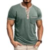 Men's Short-Sleeve Henley Shirt Button-Up Vintage T-Shirt