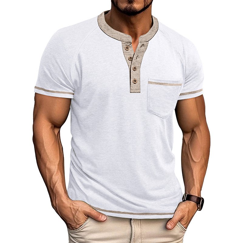 Men's Short-Sleeve Henley Shirt Button-Up Vintage T-Shirt